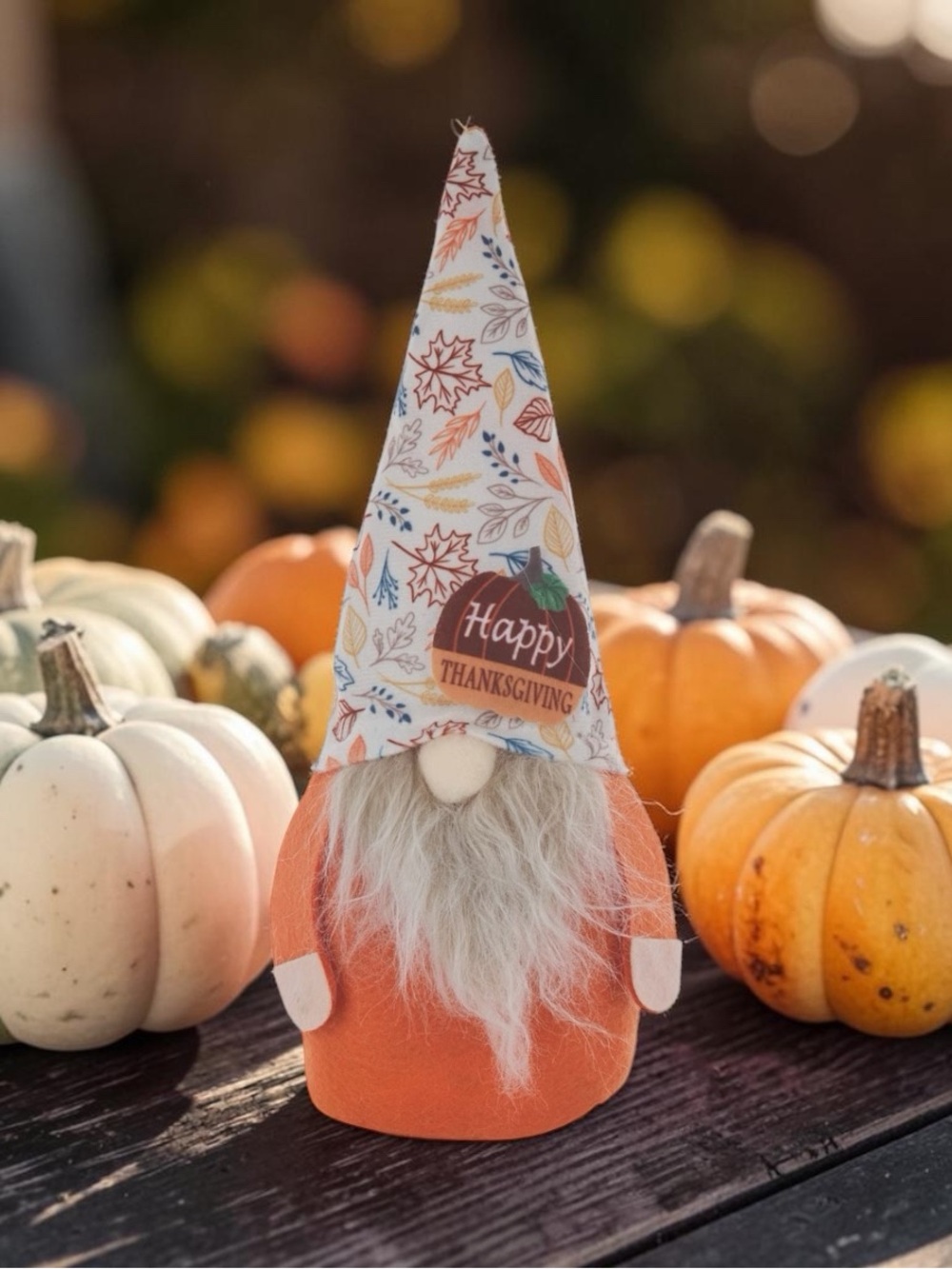 🍁 Harvest Leaves Hat Plush Gnome 11" Orange Shirt Thanksgiving Table Decor